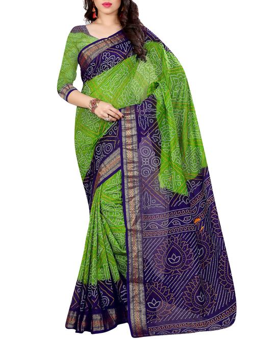 green bandhani saree with blouse - 15226761 - Standard Image - 1