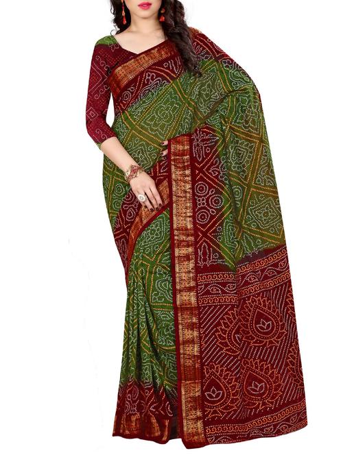 green bandhani saree with blouse - 15226763 - Standard Image - 1