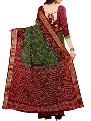 green bandhani saree with blouse - 15226763 - Standard Image - 2