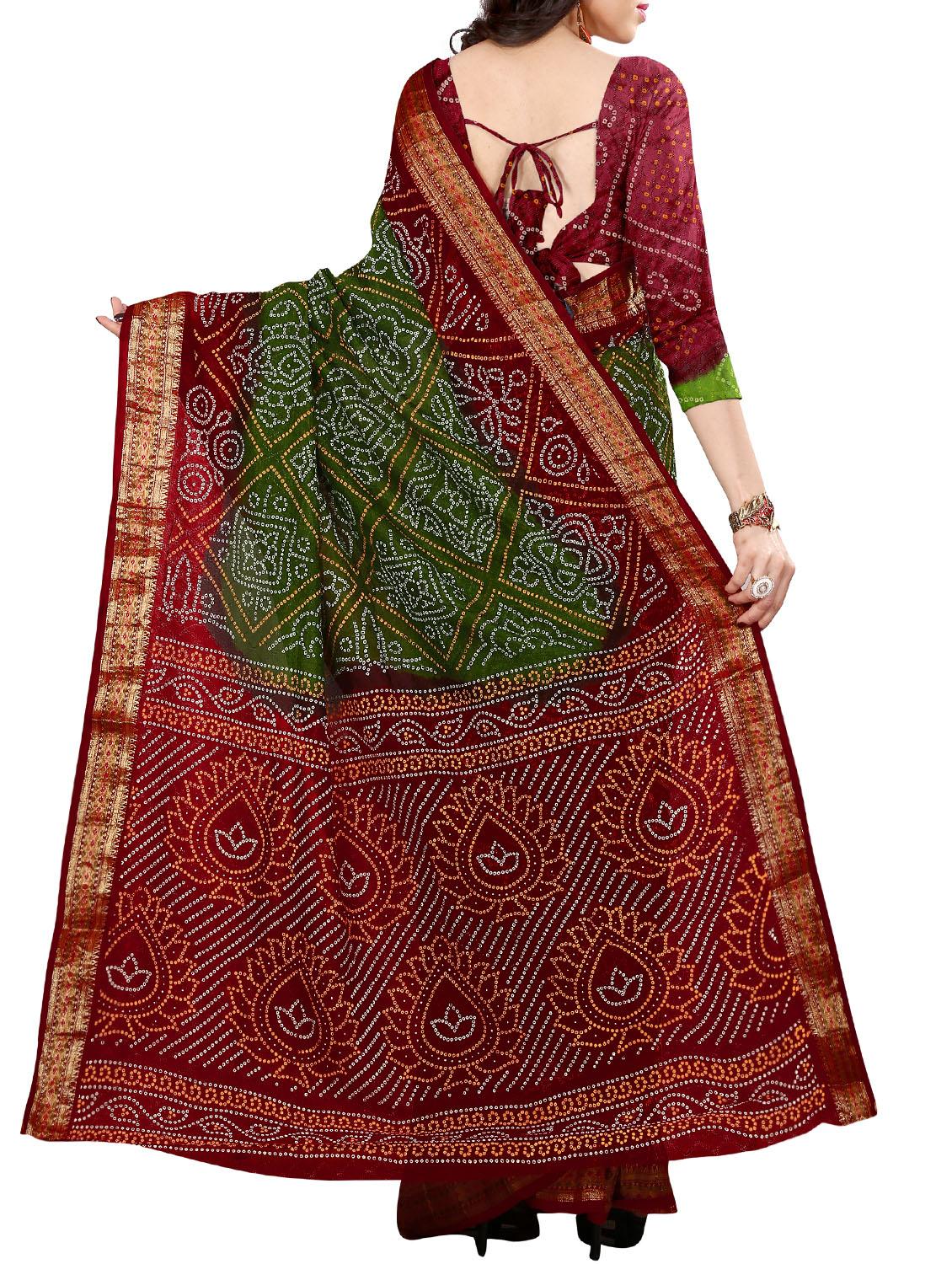 green bandhani saree with blouse - 15226763 - Zoom Image - 2
