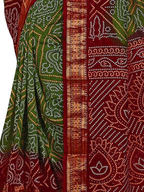 green bandhani saree with blouse - 15226763 - Zoom Image - 3