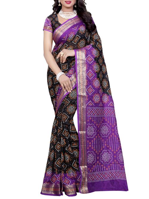 black bandhani saree with blouse - 15226770 - Standard Image - 1