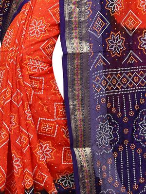 orange bandhani saree with blouse - 15226771 - Standard Image - 3