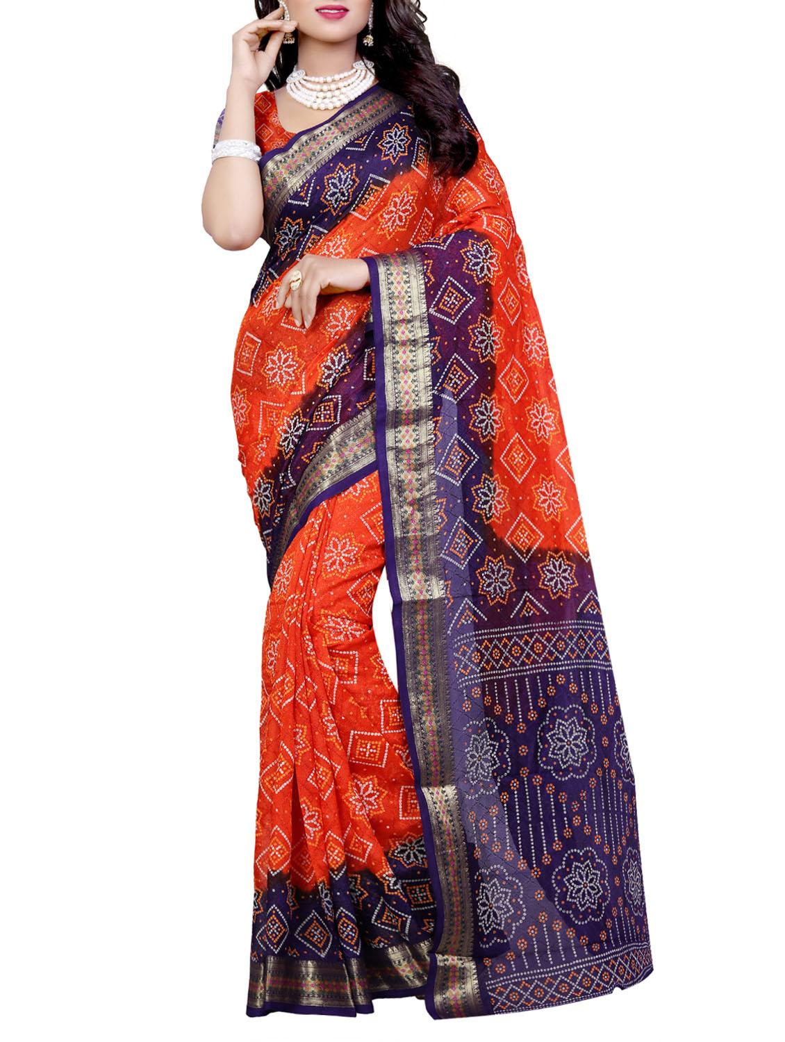 orange bandhani saree with blouse - 15226771 - Zoom Image - 1