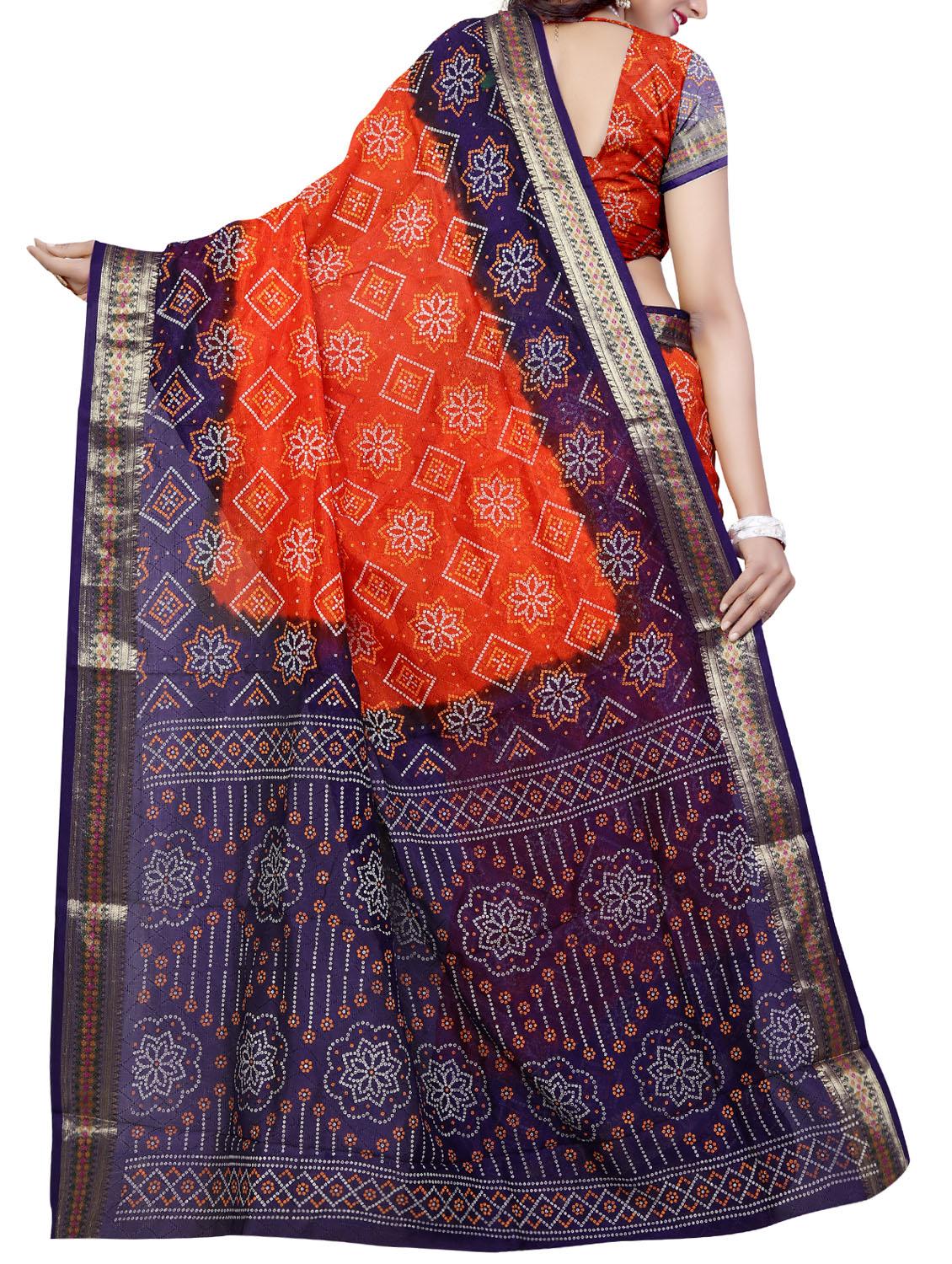 orange bandhani saree with blouse - 15226771 - Zoom Image - 2