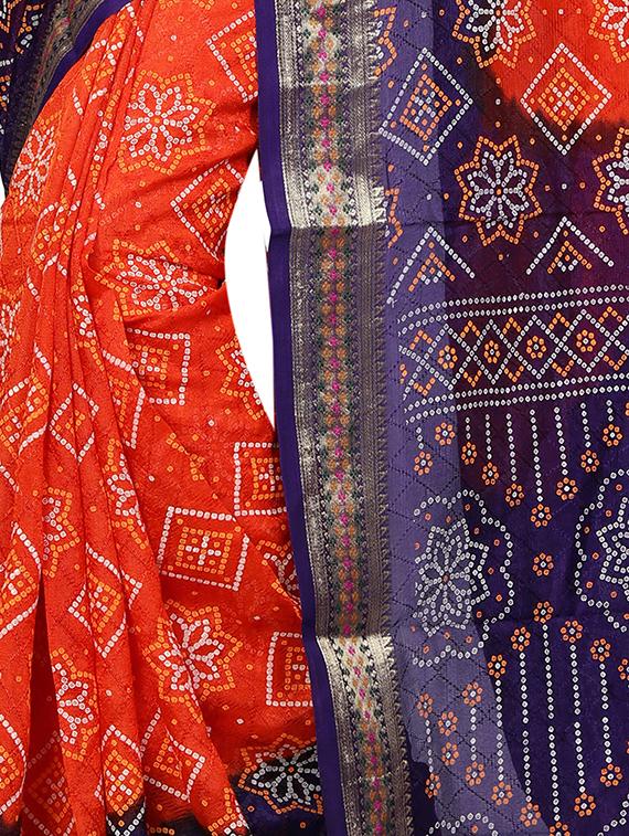 orange bandhani saree with blouse - 15226771 - Zoom Image - 3