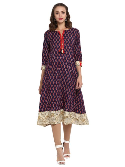 blue cotton a-line kurta - 15226996 - Standard Image - 1