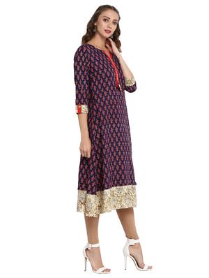 blue cotton a-line kurta - 15226996 - Standard Image - 2