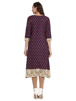 blue cotton a-line kurta - 15226996 - Standard Image - 3