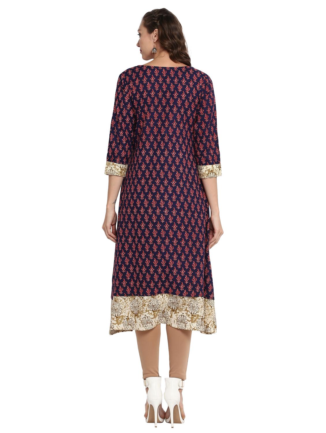 blue cotton a-line kurta - 15226996 - Zoom Image - 3