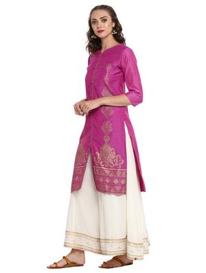 purple chanderi straight kurta - 15226999 - Standard Image - 2
