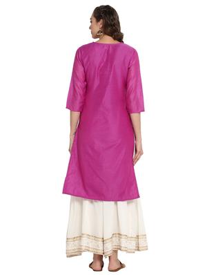 purple chanderi straight kurta - 15226999 - Standard Image - 3