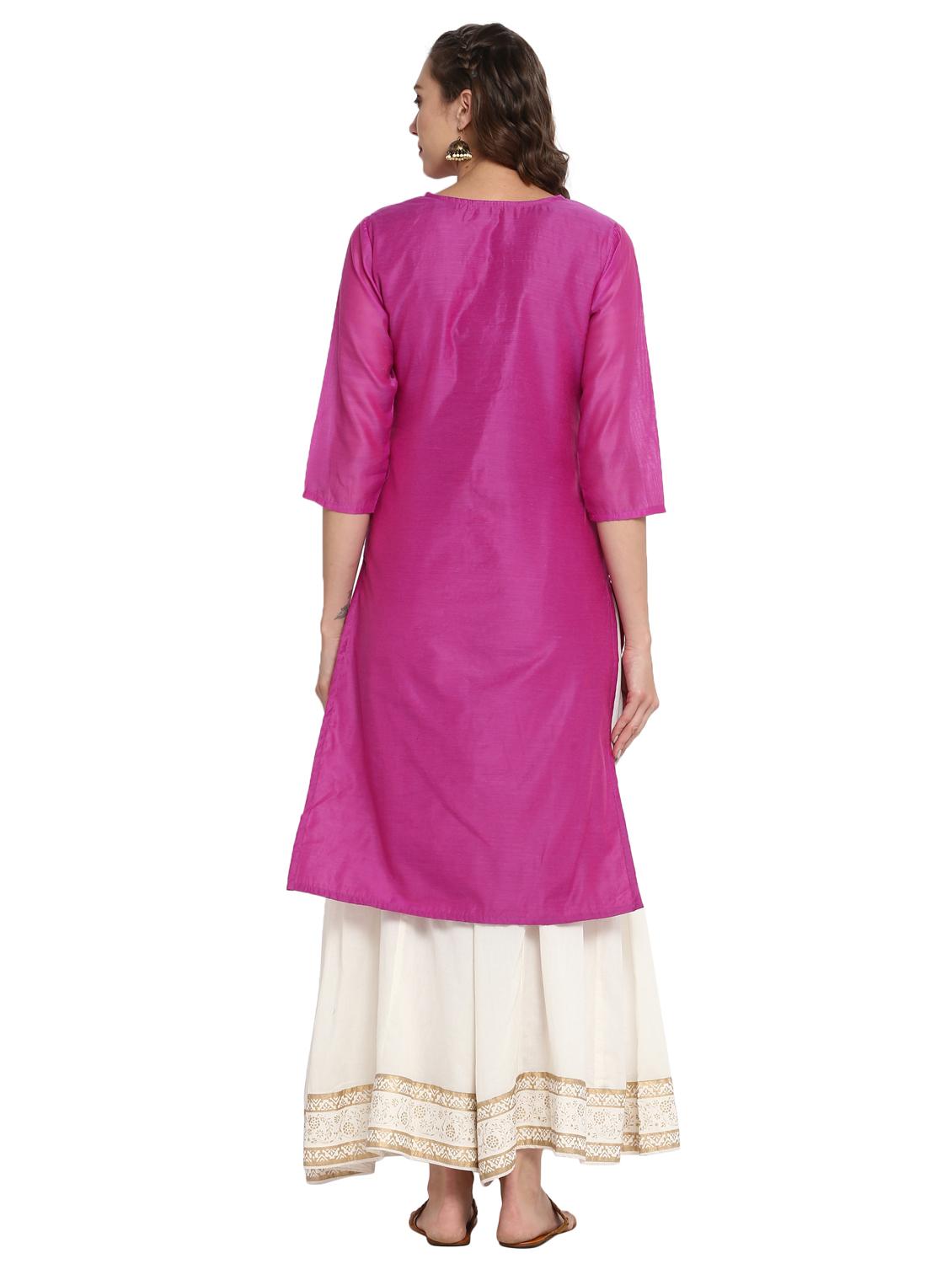 purple chanderi straight kurta - 15226999 - Zoom Image - 3