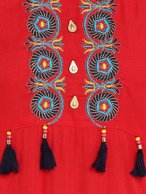 red viscose straight kurta - 15227003 - Standard Image - 4