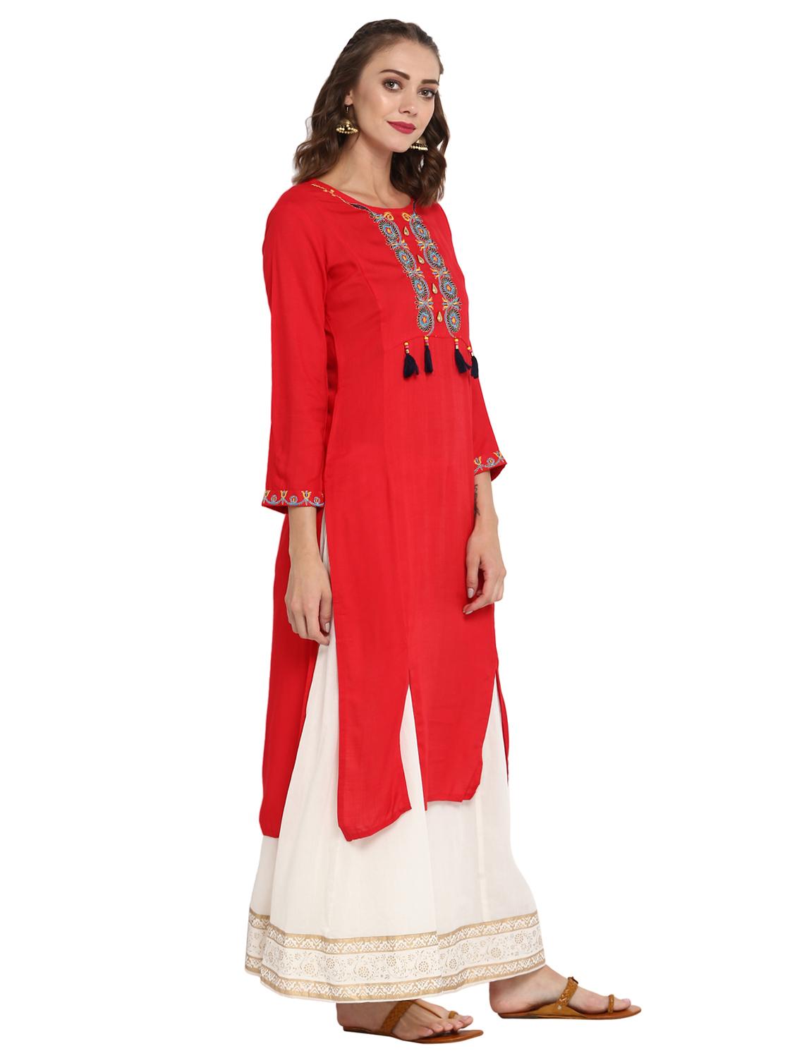 red viscose straight kurta - 15227003 - Zoom Image - 2