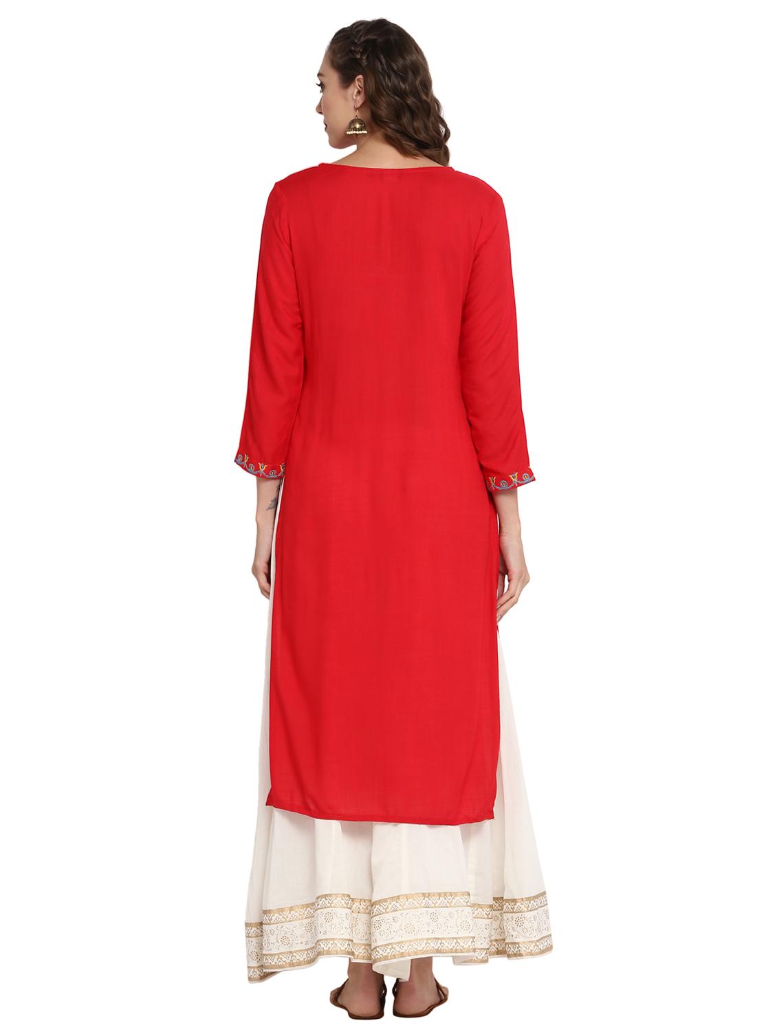 red viscose straight kurta - 15227003 - Zoom Image - 3