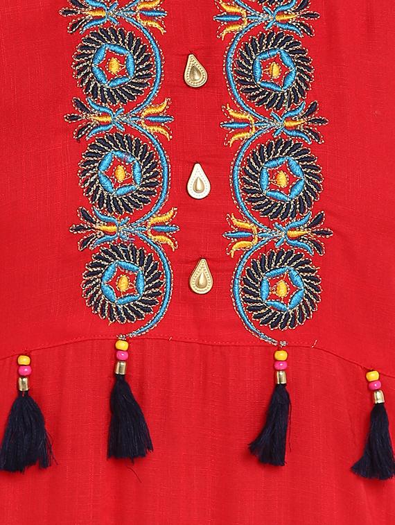 red viscose straight kurta - 15227003 - Zoom Image - 4