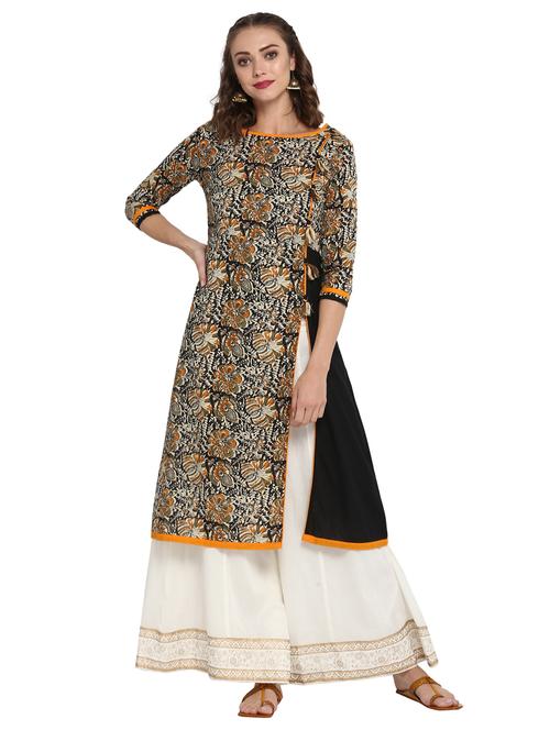 black cotton aline kurta - 15227007 - Standard Image - 1