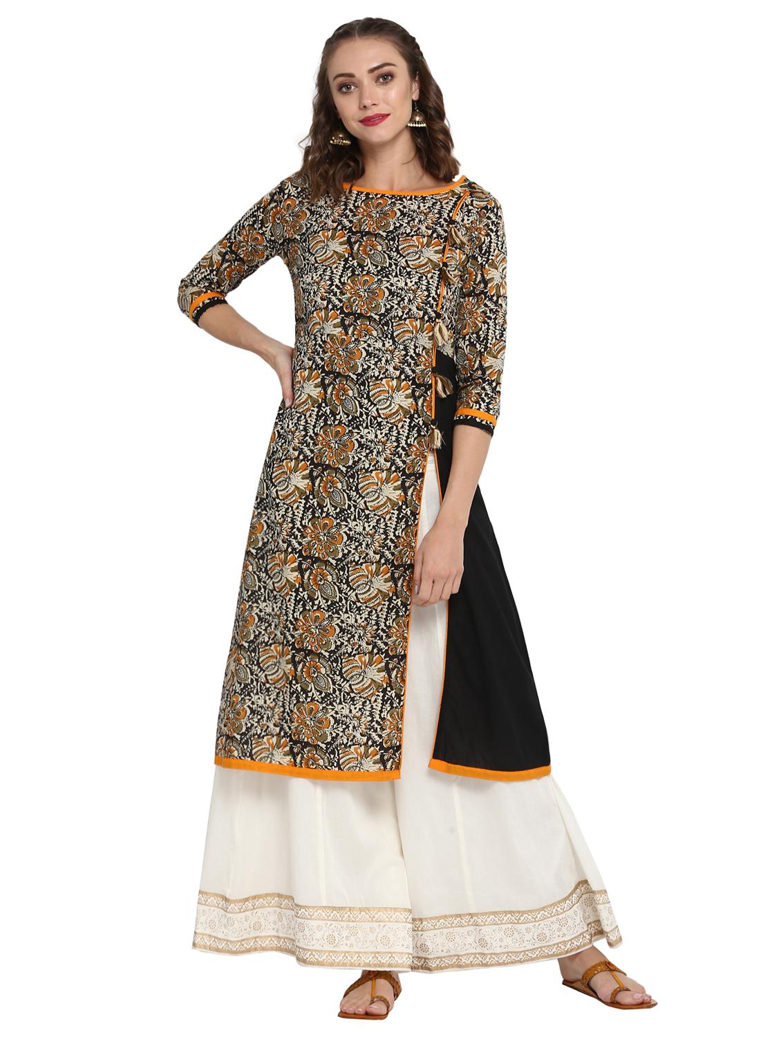 black cotton aline kurta - 15227007 - Zoom Image - 1
