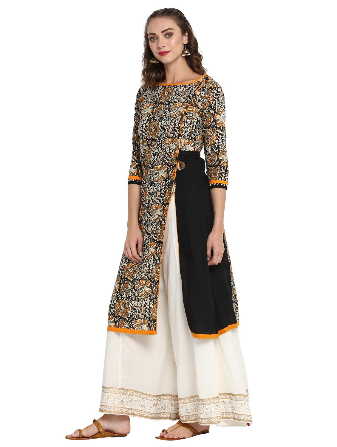 black cotton aline kurta - 15227007 - Zoom Image - 2