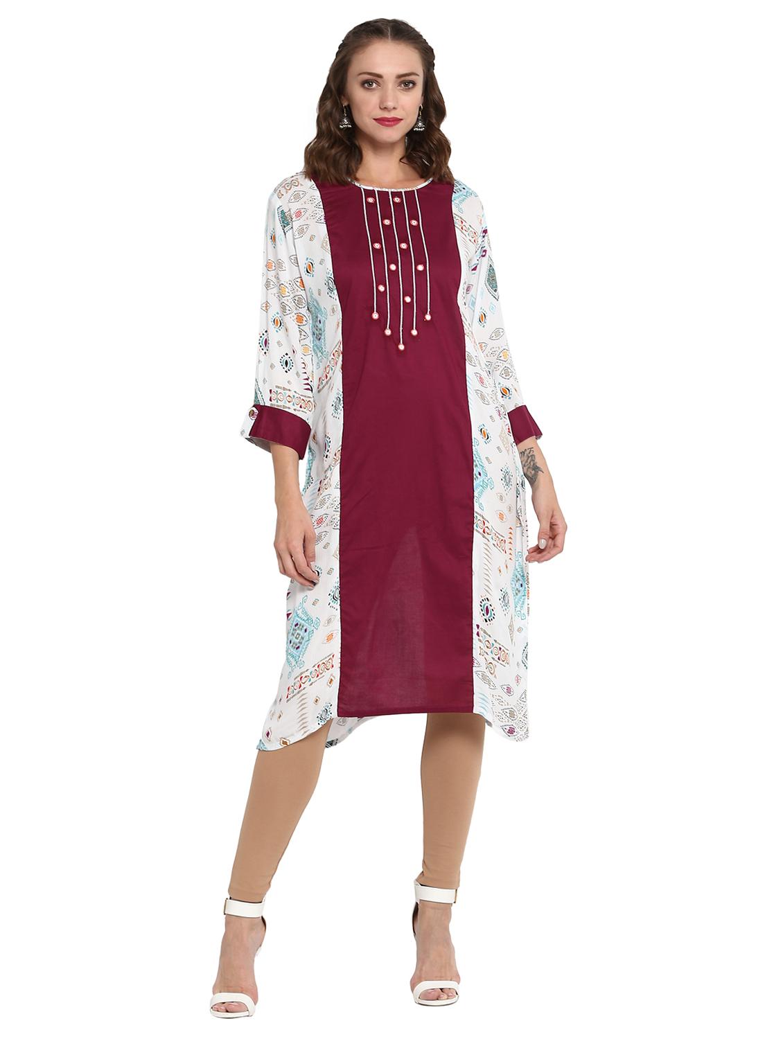 white viscose a-line kurta - 15227008 - Zoom Image - 1
