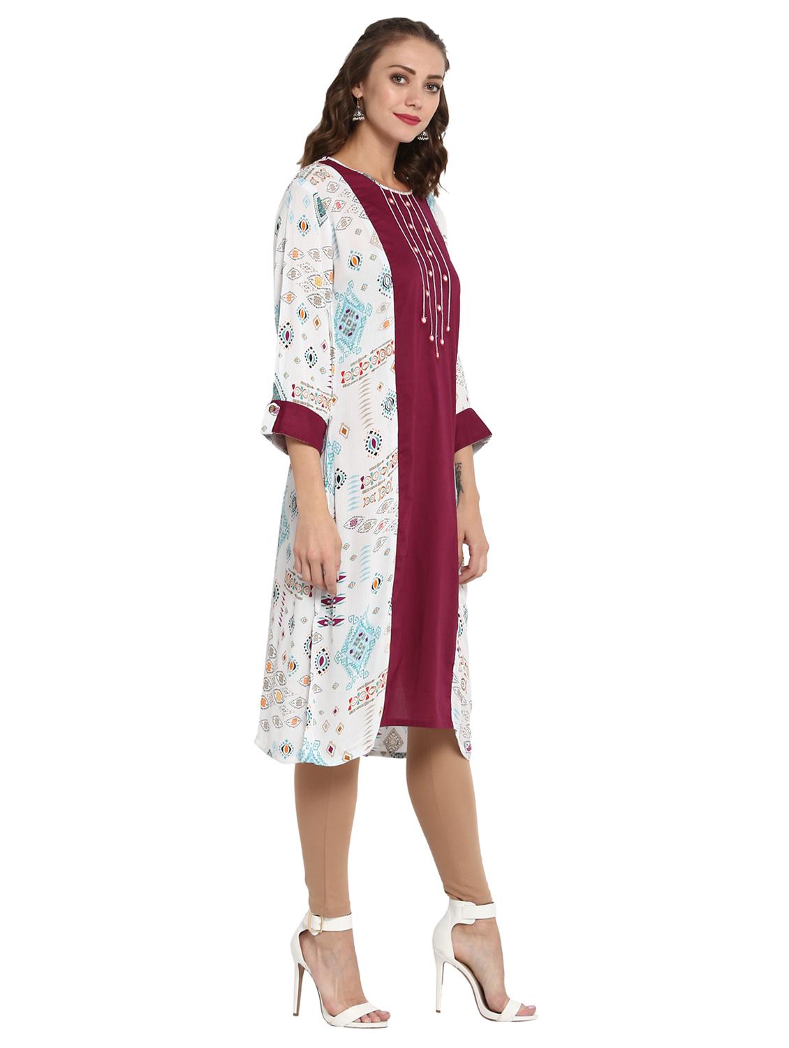 white viscose a-line kurta - 15227008 - Zoom Image - 2