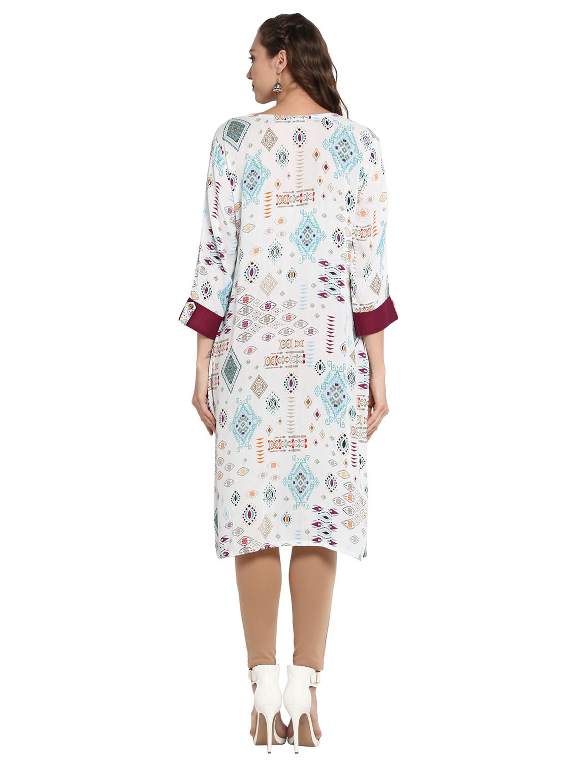 white viscose a-line kurta - 15227008 - Zoom Image - 3