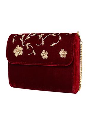 maroon suede fold over clutch - 15227367 - Standard Image - 5