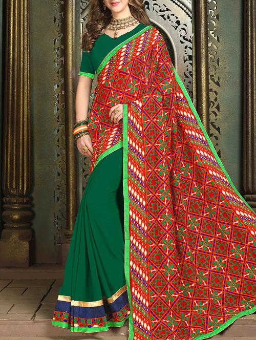 red half and half saree with blouse - 15227461 - Standard Image - 1