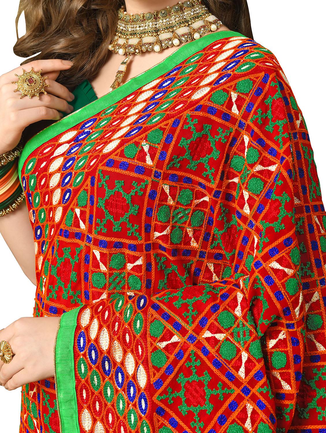 red half and half saree with blouse - 15227461 - Zoom Image - 2