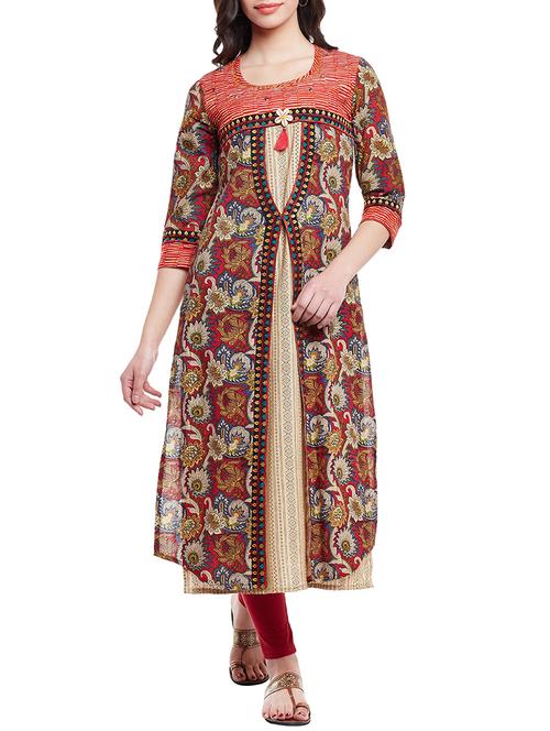brown cotton layered kurta - 15227497 - Standard Image - 1