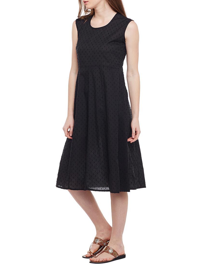 black cotton fusion kurta - 15227502 - Zoom Image - 2