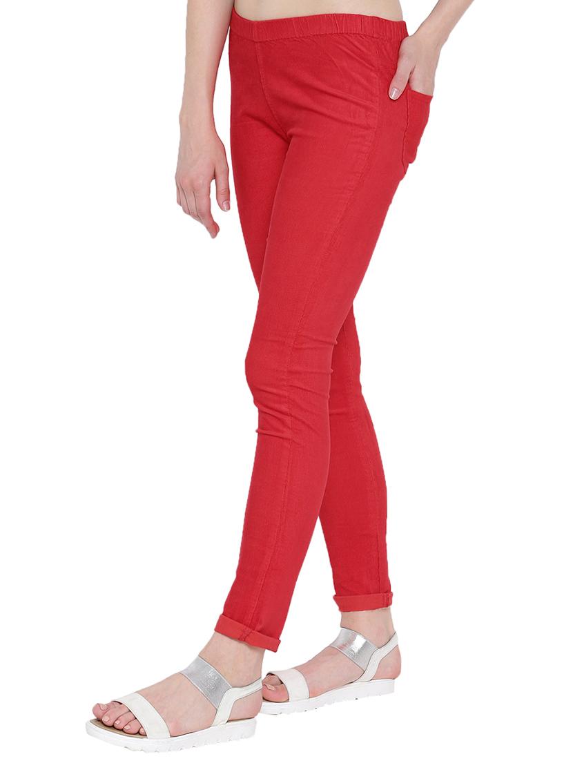 red solid cotton jeggings - 15227574 - Zoom Image - 2