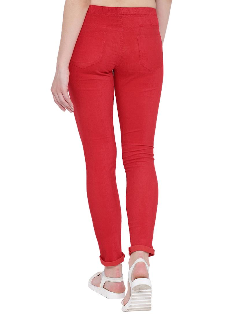 red solid cotton jeggings - 15227574 - Zoom Image - 3