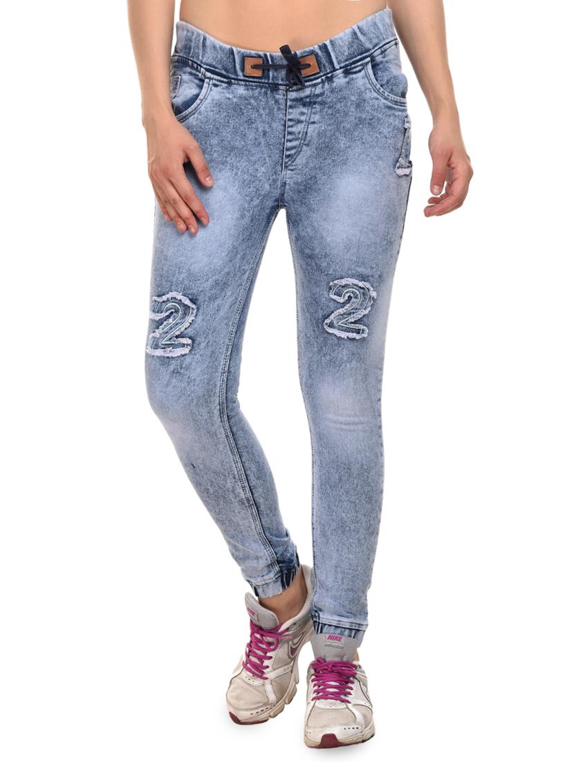 drawstring waist acid wash jeans - 15227616 - Zoom Image - 1