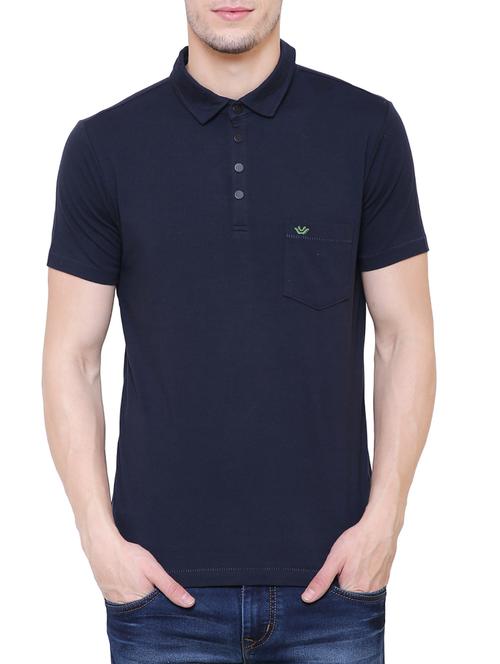 navy blue cotton polo t-shirt - 15227706 - Standard Image - 1