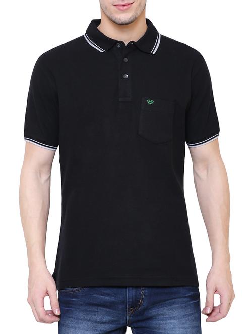 black cotton polo t-shirt - 15227745 - Standard Image - 1