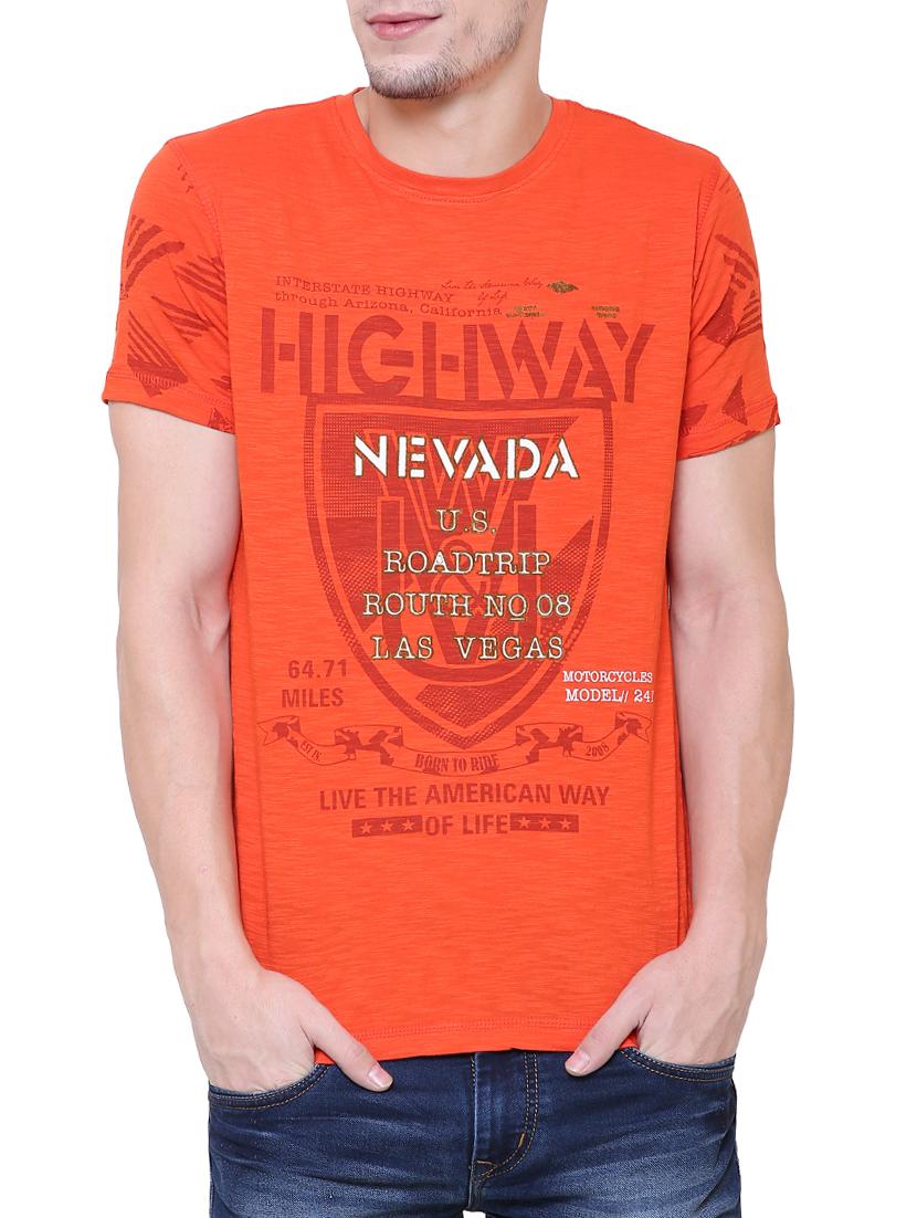 orange cotton front print t-shirt - 15227774 - Zoom Image - 1