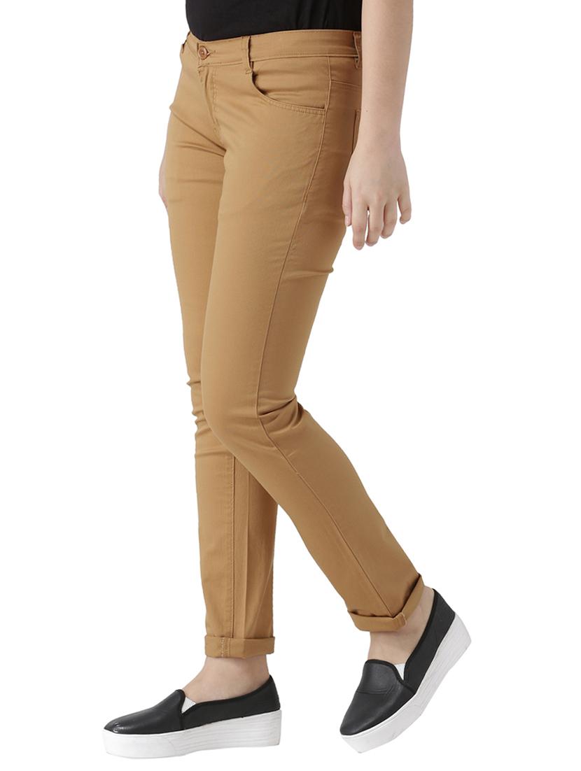 brown solid cotton chinos trouser - 15228079 - Zoom Image - 2