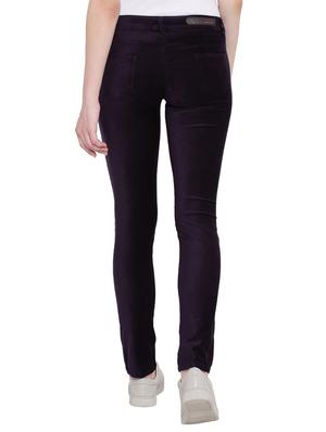 purple solid cotton flat front trousers - 15228089 - Standard Image - 3