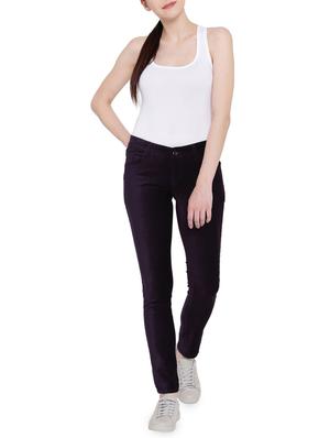 purple solid cotton flat front trousers - 15228089 - Standard Image - 4
