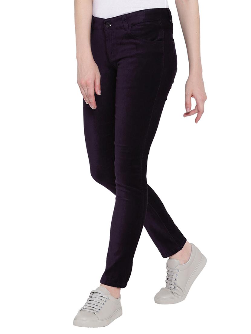 purple solid cotton flat front trousers - 15228089 - Zoom Image - 2