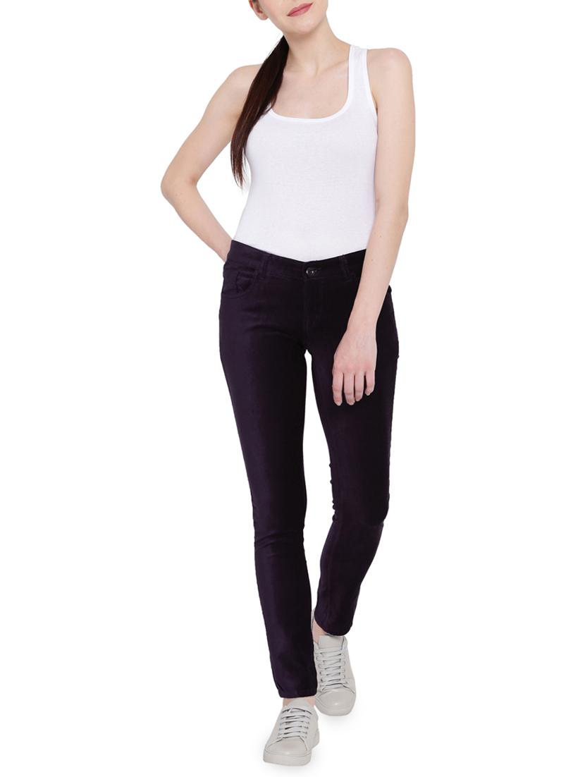 purple solid cotton flat front trousers - 15228089 - Zoom Image - 4