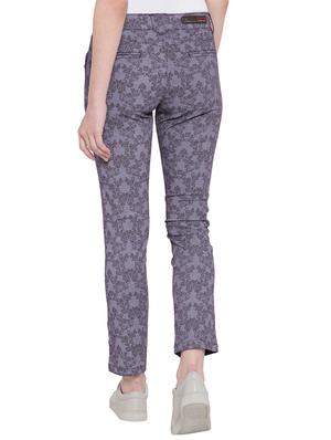 purple printed cotton flat front trousers - 15228093 - Standard Image - 3
