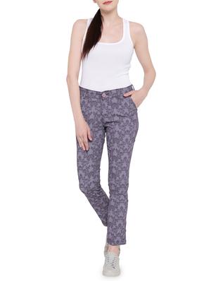 purple printed cotton flat front trousers - 15228093 - Standard Image - 4