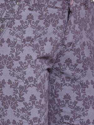 purple printed cotton flat front trousers - 15228093 - Standard Image - 5