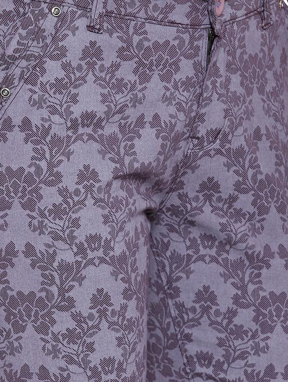 purple printed cotton flat front trousers - 15228093 - Zoom Image - 5