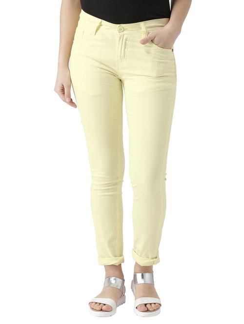 yellow solid cotton flat front trouser - 15228099 - Standard Image - 1