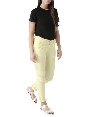 yellow solid cotton flat front trouser - 15228099 - Standard Image - 4
