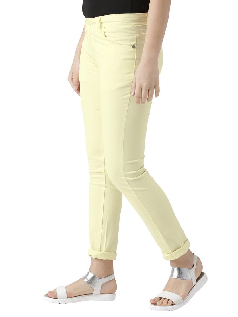 yellow solid cotton flat front trouser - 15228099 - Zoom Image - 2